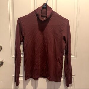 Uniqlo Burgundy Long Sleeve Turtleneck Cotton Blend Shirt Size S